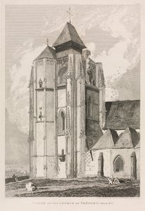 Architectonische antiquiteiten van Normandië (Vol. II), Pl. 66: Toren van de kerk van Tréport, nabij Eu door John Sell Cotman