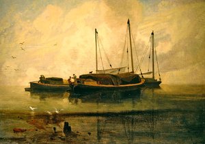 Boten voor Anker, Bladon Water, Norfolk door John Sell Cotman