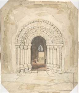 Deuropening, kerk van Heckingham door John Sell Cotman
