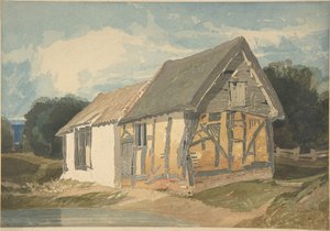 Boerderijgebouw bij een vijver door John Sell Cotman