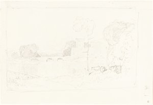 Landschapsschets met Brug en Kasteel door John Sell Cotman