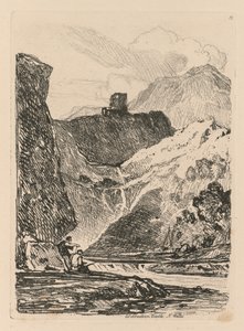 Liber Studiorum: Plaat 12, Dolbadern Castle, Llanberris Lake, North Wales door John Sell Cotman