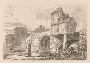 Liber Studiorum: Plaat 26, Monnow Bridge, Monmouthshire door John Sell Cotman
