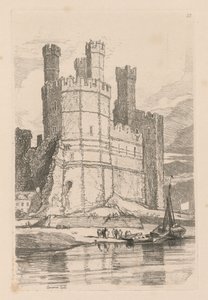 Liber Studiorum: Plaat 28, Caernarvon Castle, N. Wales door John Sell Cotman
