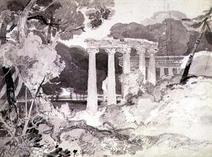 Klassieke Colonnade in een Bosrijk Landschap door John Sell Cotman