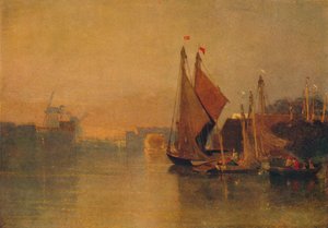 Uitzicht vanaf Yarmouth Bridge, Norfolk, richting Breydon, net na zonsondergang, c1823