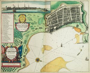 Een kaart van de stad en haven van Tripoli in Barbarije door John Seller