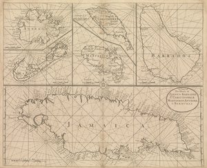 Kaart van Jamaica, Barbados, St. Christopher, Martinique, Antigua en Bermuda door John Seller