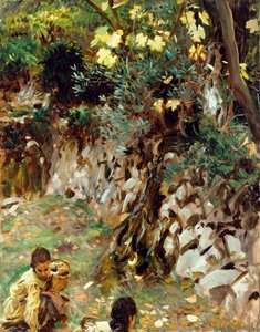 Meisjes die Bloesems Verzamelen, Valdemosa, Mallorca door John Singer Sargent