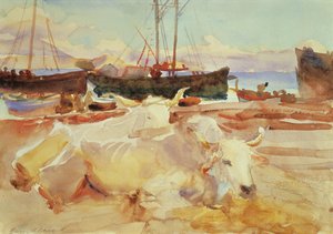 Ossen op het strand bij Baia, ca.1908