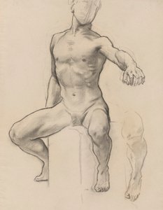 Studie van Perseus voor Perseus op Pegasus die Medusa doodt, muurschildering, trap, Museum of Fine Arts, Boston