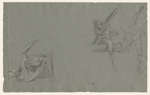 Draperiestudie; twee figuren die een paal trekken door John Singleton Copley