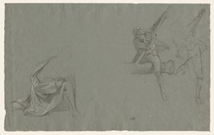 Draperiestudie, Twee Figuren die een Paal Trekken, 1785-86 door John Singleton Copley