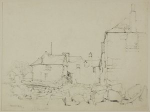 Huizen en stenen muur, Newlyn door John Skinner Prout