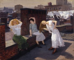 Zondag, Vrouwen die hun haar drogen door John French Sloan