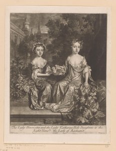 Portret van Henrietta en Katherine Hyde met een duif door John Smith