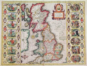 Britannië zoals het was verdeeld in de tijd van de Engelse Saksen, vooral tijdens hun Heptarchie door John Speed