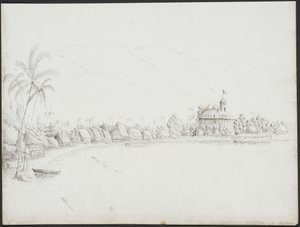 Uitzicht op Papeete vanaf de haven, november 1845