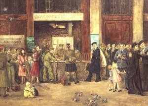 De garderobe van de strijdkrachten op Waterloo Station door John Stewart Clark