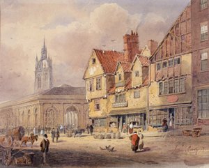 Oude gebouwen, Union Street en Corn Exchange voor het stadhuis werd gebouwd