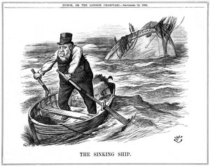 (Stephanus Johannes) Paulus Kruger bekend als Oom Paul. Zuid-Afrikaanse politicus. In de Tweede Boerenoorlog vond Kruger onderdak in Nederland. Cartoon door John Tenniel, 