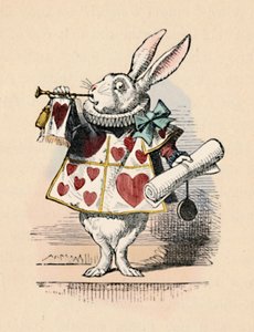 Een konijn als hofbeambte die een trompet blaast voor een aankondiging, 1889