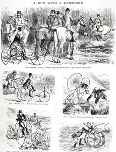 Een cartoon van een man die jaagt op een driewieler door John Tenniel