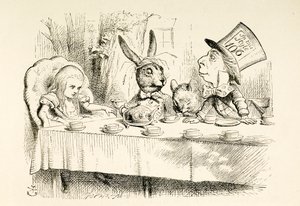 Alice op het theekransje van de Gekke Hoedenmaker.
