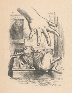 Alice steekt haar hand uit naar het Witte Konijn, 1889
