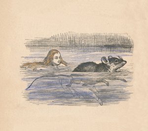 Alice zwemt met een muis in een poel, 1889 door John Tenniel