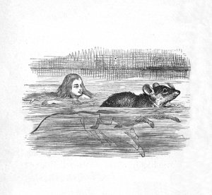 Alice zwemt met een muis in een poel