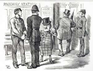Cartoon over de oproepen om een bloksignaalsysteem verplicht te stellen op de Britse spoorwegen door John Tenniel