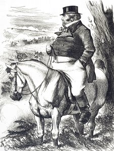 Cartoon van John Bull die de herfstmanoeuvres bekijkt door John Tenniel