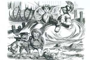 Frankrijk en Groot-Brittannië kijken naar de kinderen (John Bull, Mr Punch en Napoleon III). Dit jaar markeerde 50 jaar vrede tussen Frankrijk en Groot-Brittannië en het begin van de Entente Cordiale. John Tenniel cartoon uit 