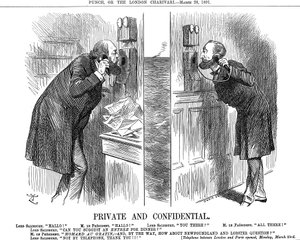 Privé en vertrouwelijk, opening van de Anglo-Franse telefoonlijn, 1891 door John Tenniel