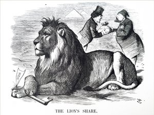 De Britse regering machtigt de Rothschilds om aandelen van het Suezkanaal te kopen door John Tenniel