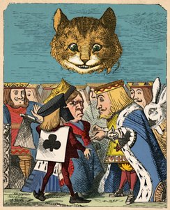 De Cheshire Cat kijkt neer op de Rode Koning en Koningin die ruzie maken, 1889
