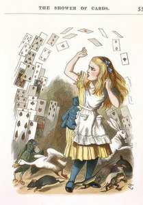 De stortvloed van kaarten. Illustratie voor Alice in Wonderland van Lewis Carroll