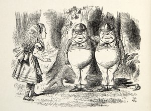Tweedledum en Tweedledee, illustratie uit Through the Looking Glass, door Lewis Carroll, 1872 door John Tenniel