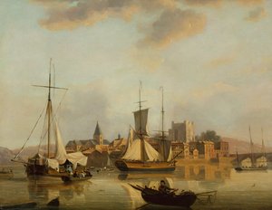 Een Uitzicht op Rochester met Schepen door John Thomas Serres