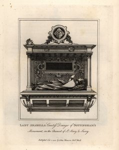 Grafbeeld of Lady Arabella, Gravin Weduwe van Nottingham, in het koor van St Mary le Savoy door John Thomas Smith