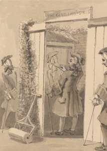 Hogarth, Buiten Zijn Tijd, Tekent het Figuur van Zijn Metgezel op de Deur van een Bepaalde Plaats, tot Grote Bewondering van Al Zijn Vrienden