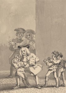 Hogarth gevolgd door Barry en een vriend werd betrapt terwijl hij een jongen aanmoedigde om te vechten om zijn angstige gelaatsuitdrukking te vangen door John Thomas Smith