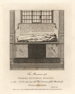 Monument van Lady Frances Kniveton, hertogin van Dudley, echtgenote van Sir Gilbert Kniveton, in de kerk van St Giles in the Fields