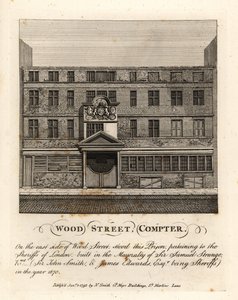 Wood Street Compter, gevangenis eigendom van de Sheriffs van Londen, gebouwd in het burgemeesterschap van Sir Samuel Strange in 1670