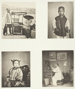 Een Hong-Kong draagstoel, een Chinese schooljongen, een Chinees meisje, een Hong-Kong kunstenaar, c. 1868