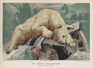 Een Arctische expeditie: een ijsbeer onderzoekt items van een Arctische expeditie door John Trivett Nettleship