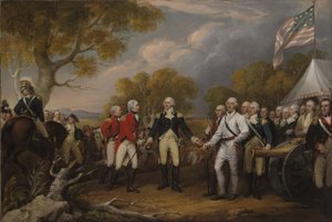 Slag bij Saratoga, de Britse Generaal John Burgoyne geeft zich over aan de Amerikaanse Generaal, Horatio Gates, 17 oktober 1777, c.1822-32