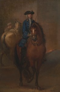 Een jonge heer die op een getraind paard rijdt