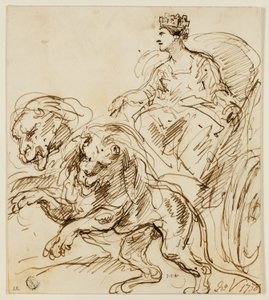 Cybele op een door leeuwen getrokken wagen door John Vanderbank